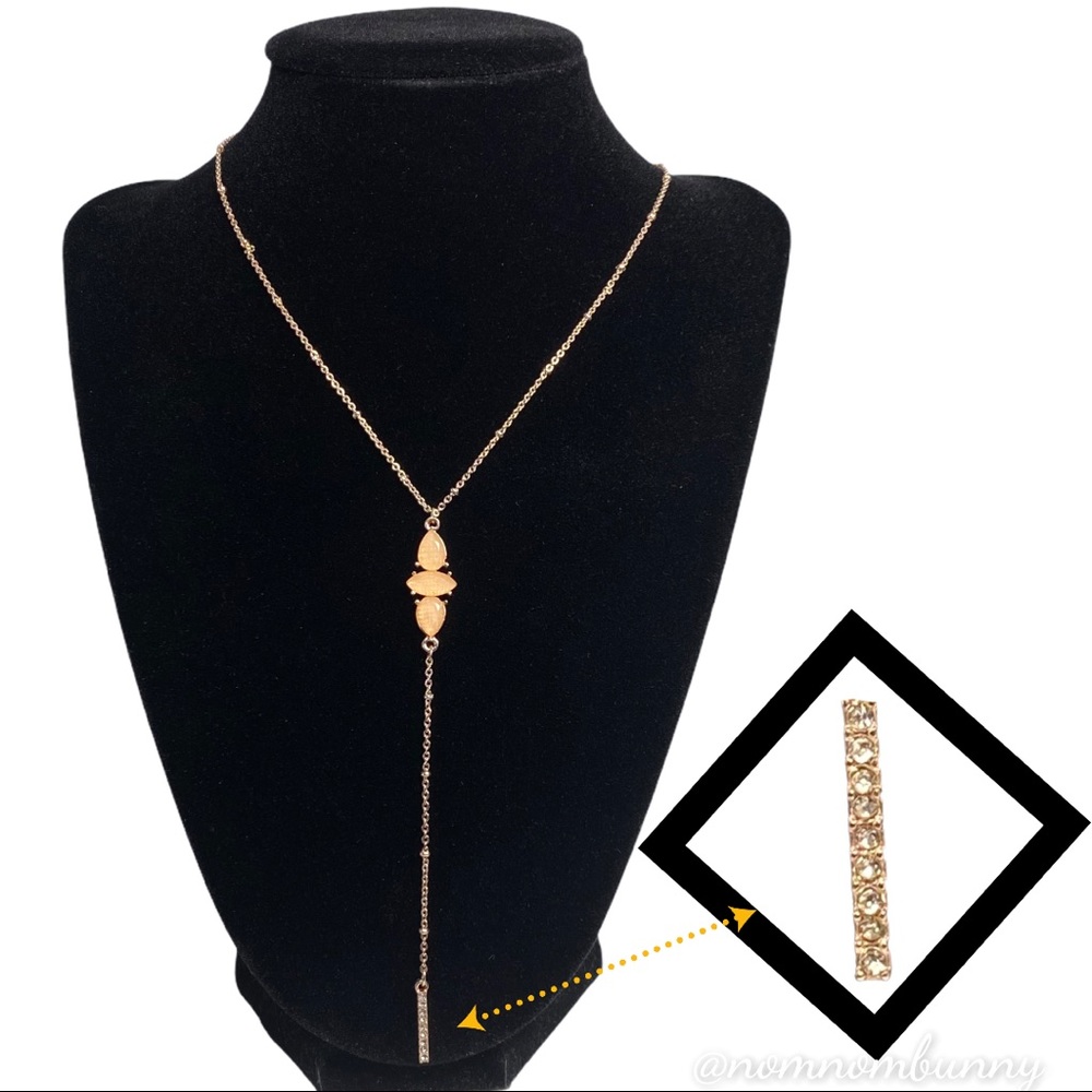 Rose Gold Long Dangling Vertical CZ Bar Necklace